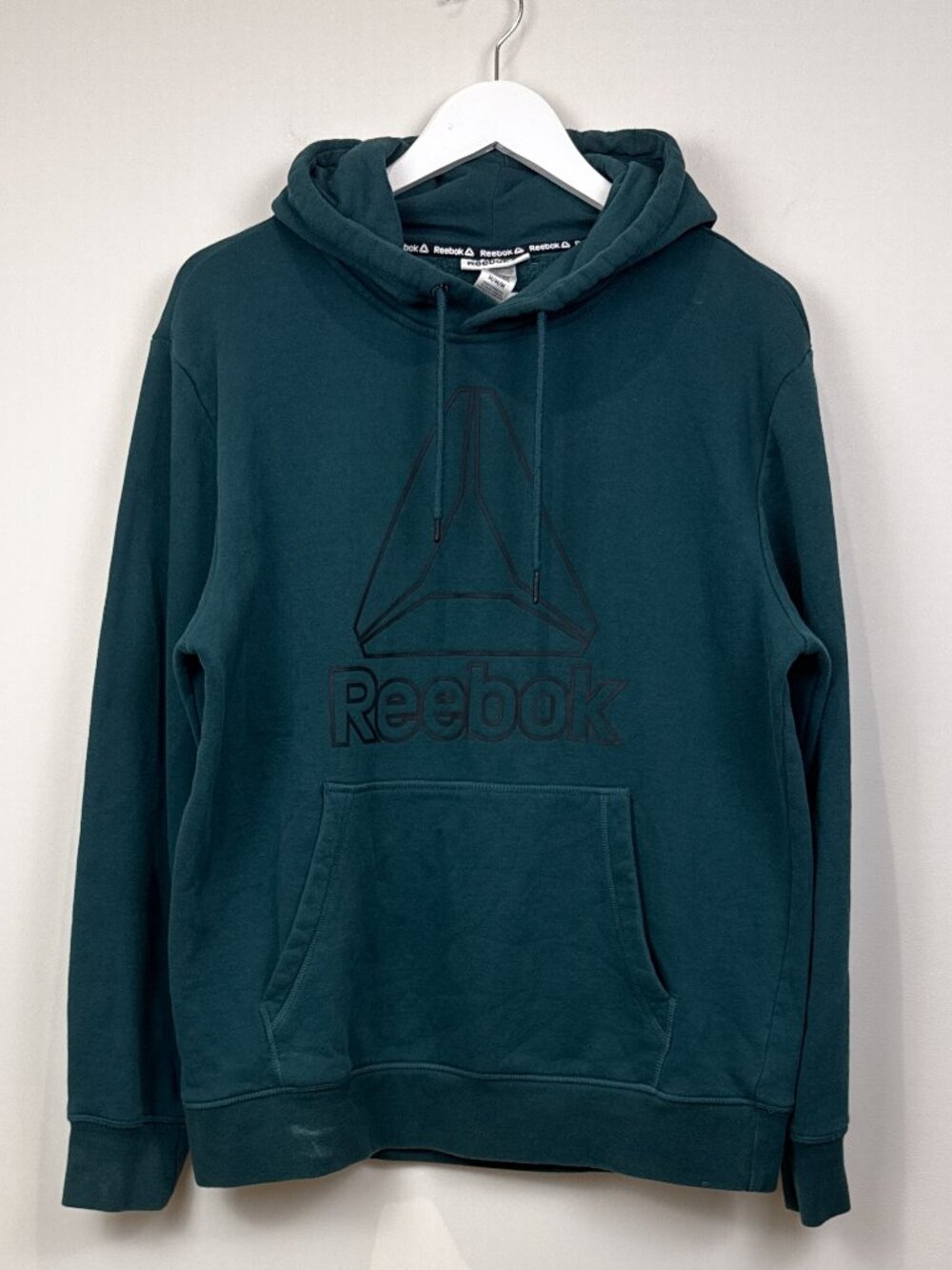 Reebok Mens Graphic Logo Fleece Hoodie Pullover Sweatshirt M Dark Teal Green